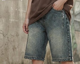 Washed Denim Shorts | Loose Knee Length Pants | Relaxed Fit | Casual Summer Style