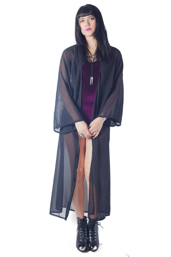 Sheer Kimono Duster Cardigan Sweater Floor Length Jacket Etsy