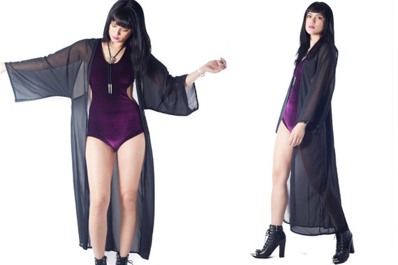 Sheer Kimono Duster Cardigan Sweater Floor Length Jacket Etsy