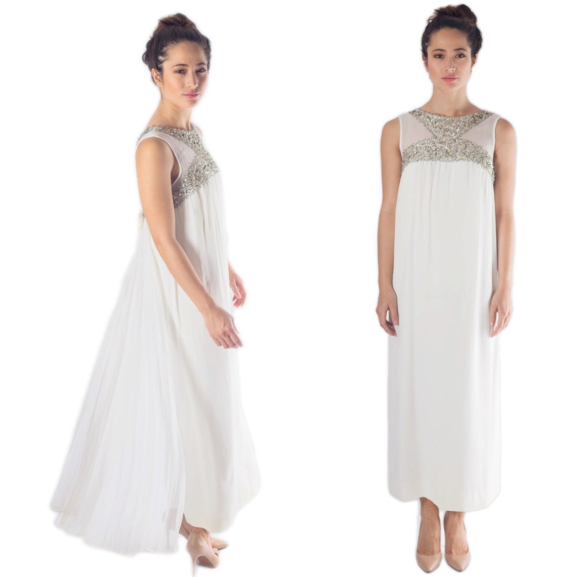 chiffon gown with train