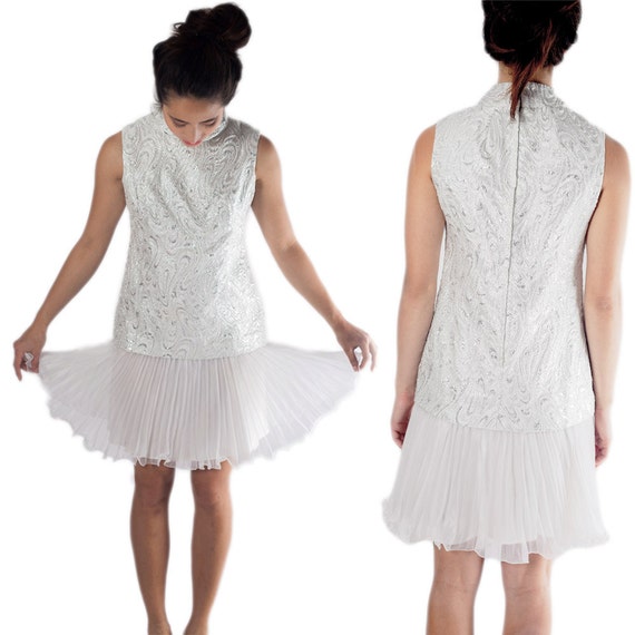 60s vintage evening bride bridal white mini pleate