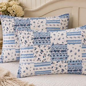 Paire de taies d'oreillers matelassées en patchwork floral bleu Fresh Home vintage Cottage