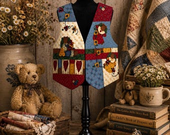 Country Bears Childrens Handcrafted Reversible Vest Size 6 Multicolor Cotton