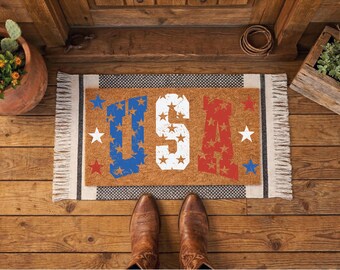 Patriotic Eagle USA Doormat, 250 Years Freedom Welcome Mat, 4th July Decor