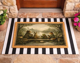 Cozy Woodland Animals Doormat, Vintage Storybook Door Mat, Book Lover Gift, Cottagecore Welcome Mat, Forest Friends Decor, Rustic Home Rug