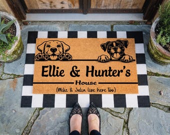 Personalized Dog House Coir Doormat, Custom Welcome Mat, Dog Lover Gift