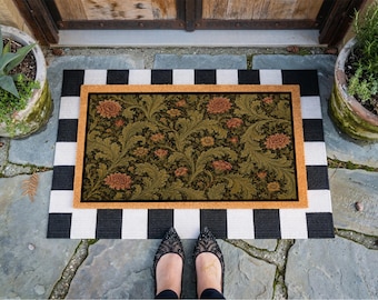 William Morris Doormat, Vintage Floral Coir Door Mat, Botanical Front Porch Rug, Cottagecore Entryway Mat, Housewarming Gift
