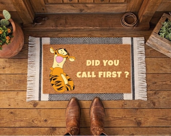 Tigger Doormat, Did You Call First, Funny Welcome Mat, Coir Entryway Rug