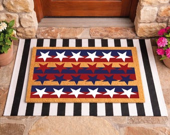 Patriotic Stars Doormat, 4th of July Door Mat, Americana Welcome Mat, USA Flag Style Doormat, Farmhouse Outdoor Mat, Housewarming Gift