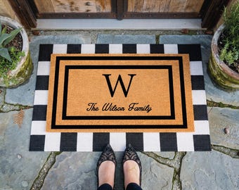 Personalized Door Mat with Family Name - Custom Doormat with Anti-Slip Backing