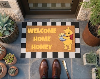 Winnie the Pooh Welcome Home Honey Door Mat,Hunny Cartoon Doormat, Funny Housewarming Present