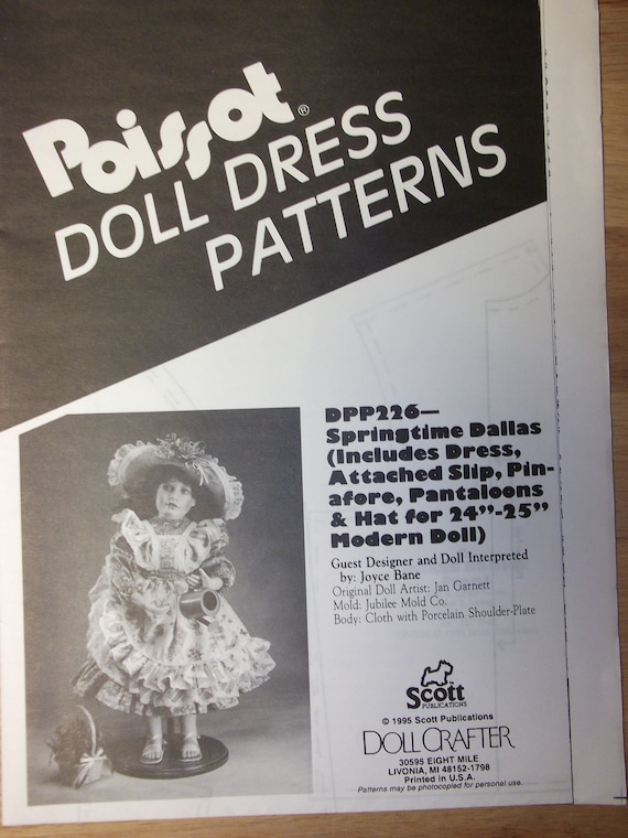 24-25/" doll clothes pattern Dress /& Pantaloons