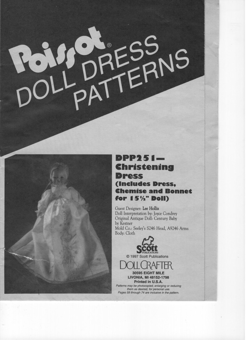 Poissot Doll Dress Pattern DPP251 from Dollcrafter image 1