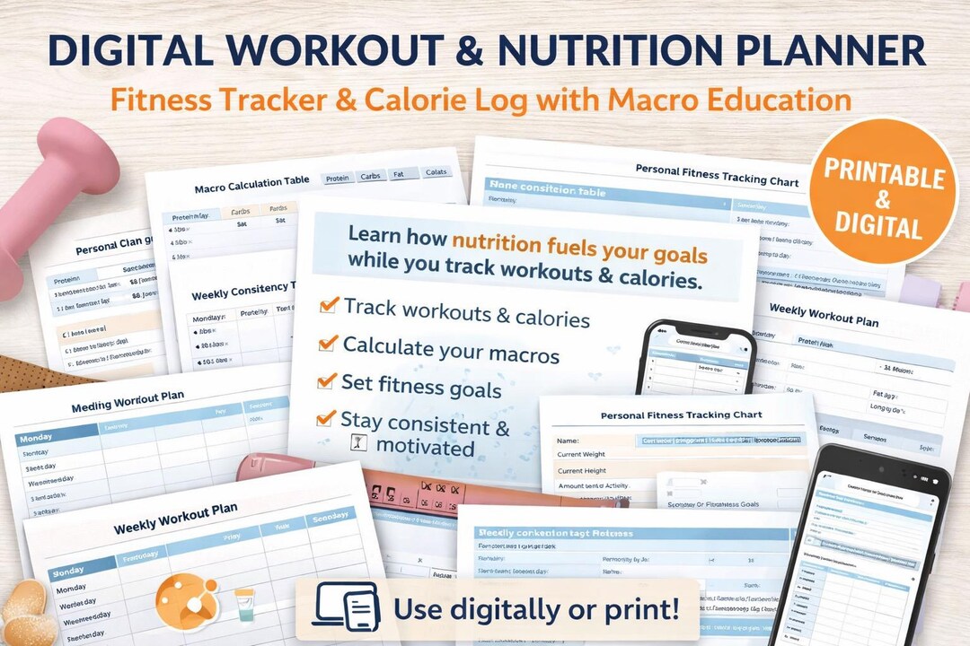Workout Planner & Calorie Tracker Printable | Fitness Log | Nutrition ...