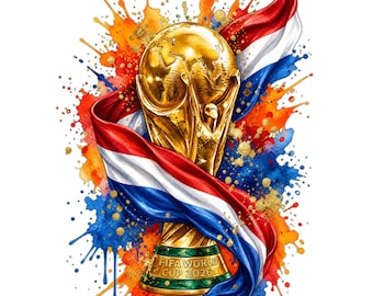Niederlande WM-Trophäe Aquarell PNG Niederländischer Fußball Sublimationsdesign (2 PNGs - Digital Download)