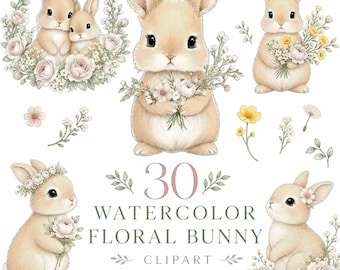30 Aquarell Blumen Clipart Bundle (digitaler Download) - Ostern, Kinderzimmer Grafiken