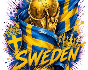 Schweden Fußball Trophy Splash Art PNG | WM Fan Bekleidung (2 PNGs - Digital Download)