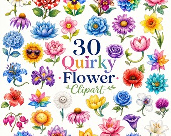 30 schrullig Aquarell Blumen Clipart Bundle (digitaler Download)