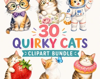 Quirky Cats Clipart Bundle: skurrile Katzen Illustrationen (digitaler Download)