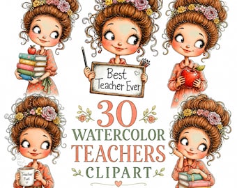30 Aquarell Lehrer Clipart PNG Bundle (digitaler Download)