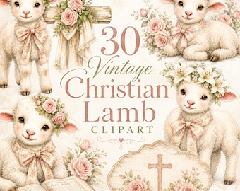 Vintage Lamm Clipart Bundle: Aquarell Schaf zur Taufe, Ostern Designs (digitaler Download)