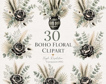 Boho Blumen Clipart Bundle: Aquarell Botanische Grafik (Digitaler Download)