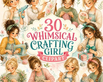 30 Aquarell Mädchen Clipart Bundle: Hobby & kreativer Lebensstil Grafiken (digitaler Download)