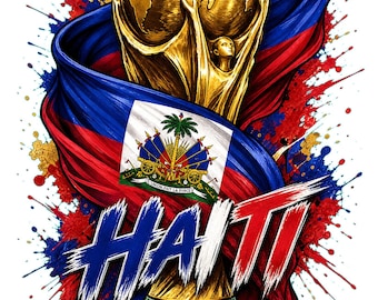 Haiti World Cup 2026 Fußball PNG, Haitian Flagge Trophy Sublimationsdesign (2 PNGs)