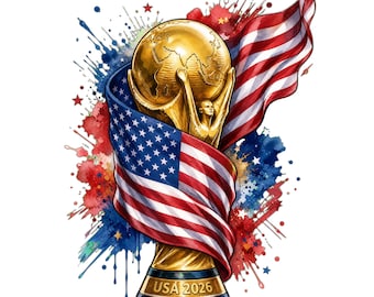 Fußball-WM USA 2026 Aquarell PNG, Fußball-Flagge in 2 PNGs - Digitaler Download