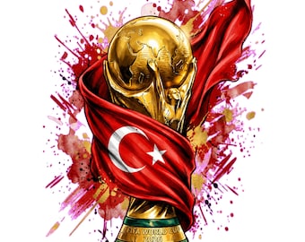 Türkiye World Cup 2026 Trophy PNG | Türkische Flagge Fußball Aquarell Kunst (Digital Download)