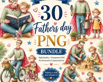 Vatertag Clipart PNG Bundle: Benutzerdefinierte Papa Geschenk Illustrationen (30 PNGs - digitaler Download)