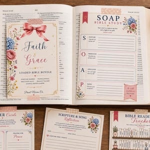 Faith Grace Bible Journaling Kit, Pastel Floral, Loaded Bundle, Tip-ins (Digital Download)