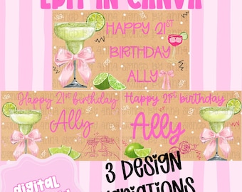 21st Birthday Banner Template | Editable Canva Design | 35x60 DIY Painted Sign | Brunch Party | Digital Download Champagne