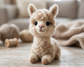 Handmade Wool Felt Alpaca Figurine, Cozy Farm Animal Decor, Whimsical Woodland Creature
