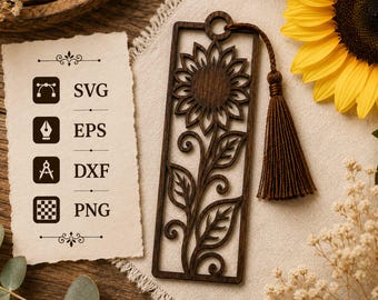 Sunflower Wooden Bookmark Laser Cut File, Floral Bookmark Svg, Wooden Bookmarker Template, Laser Cut Svg, Cricut Glowforge File