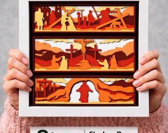 Jesus Resurrection Shadow Box SVG, 9 Layer 3D Papercut, Christian Wall Art, Easter Decor, Laser Cut File, Cricut Silhouette Design