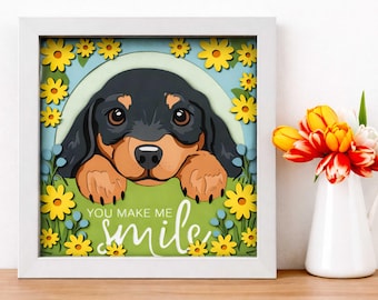 3D Dog Shadow Box SVG, Cute Puppy Layered Paper Cut, You Make Me Smile Frame, Pet Lover Gift, Cricut Silhouette Laser Cut Template