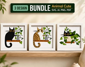 Cute Cat Shadow Box SVG Bundle, Layered Cat Papercut SVG, Black Cat Shadow Box, Cat Lover Gift, Cricut Laser Cut File