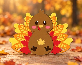 Cute Thanksgiving Turkey SVG, Layered Fall Turkey Cut File, Autumn Paper Cut Design, Cricut Silhouette Thanksgiving Craft