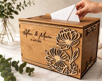 Wedding Card Box Laser Cut | Personalized Wedding Card Box SVG | Floral Gift Card Box | Glowforge Cricut xTool Files