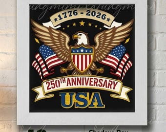 250th Anniversary USA Shadow Box SVG, 10 Layer 3D Paper Cut Template, American Eagle Patriotic Light Box, 1776-2026 Independence Day Cricut