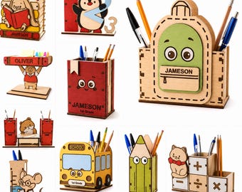 School Pencil Holder SVG Bundle, Laser Cut Desk Organizer, Backpack Pencil Cup, Teacher Gift, Cricut Glowforge Files