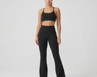 Wijd uitlopende legging met hoge taille voor dames | Flare yogabroek | Bell Bottom-trainingslegging | Sportkleding met stretch