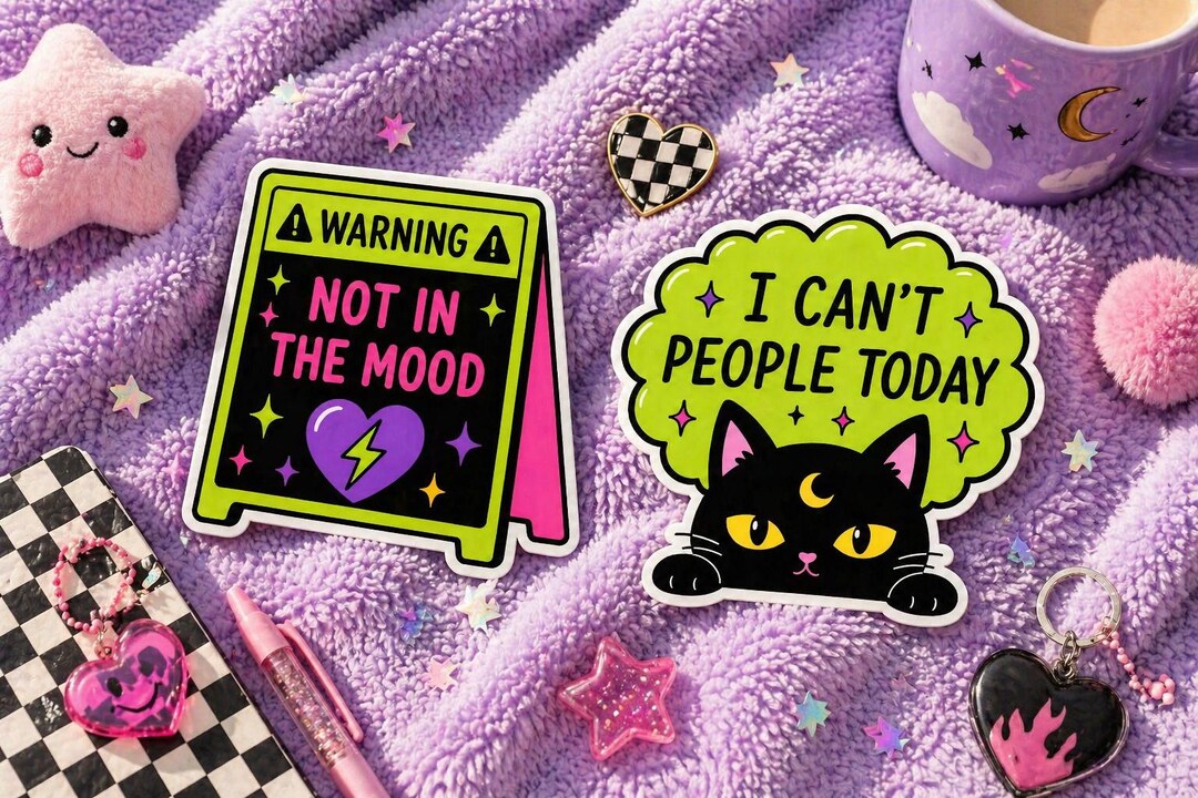 Not in the Mood Sticker Set of 2 I Can’t People Today Cat Sticker Funny ...