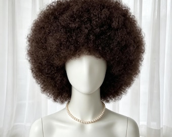 Customization，Dark Brown Afro Wig - Voluminous Heat Resistant Synthetic Curly Hair, Natural 70s Style for Cosplay  Daily Wear