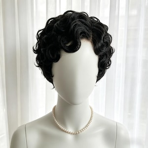 Personnalisation, Perruque naturelle noire ondulée, Coupe courte lutin, Style rétro, Ligne de cheveux naturelle, Perruque 100 % naturelle pour femme