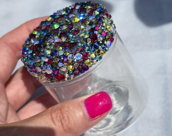 Sparkly Rainbow Hand-Rhinestoned Small Plastic Jar