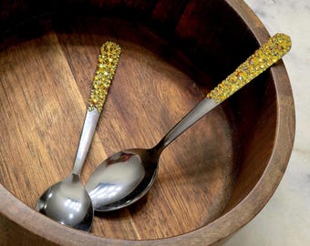 Hand-Embellished Glass Rhinestone Teaspoon, Colorful Bling Coffee Spoon, Handcrafted Gemstone Tea Decor