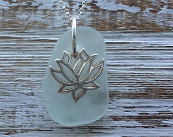 Maine sea glass lotus necklace, lotus Atlantic white sea glass necklace, white Maine Sea glass necklace, bridal bridesmaid beach wedding