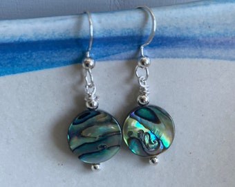 Sterling Silver Abalone Sea Shell Earrings, Beach Bridal, Sea Shell Earrings, Sea Shell Earrings, Bridesmaid Earrings, Sea Inspired Earrings